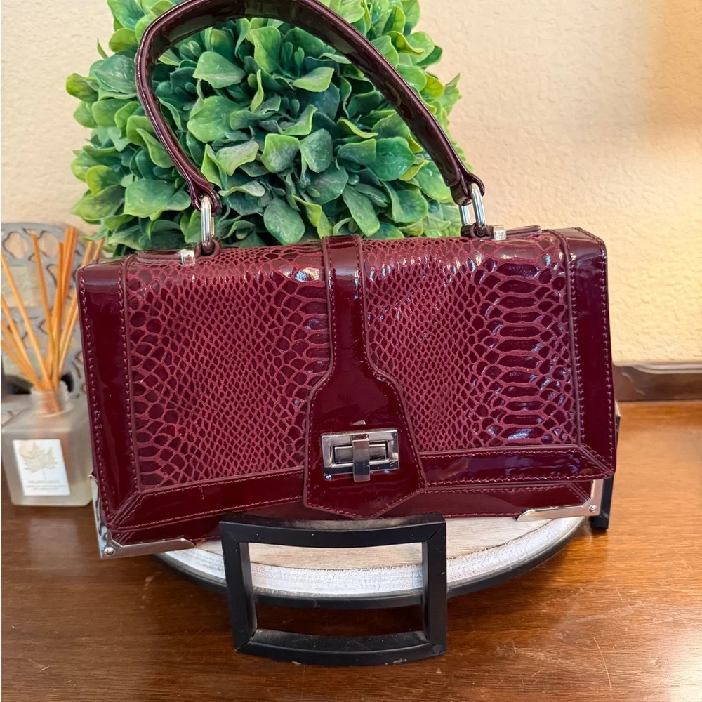 White House Black Market Snake Pattern Mixed Material Burgundy Shoulder/Handbag